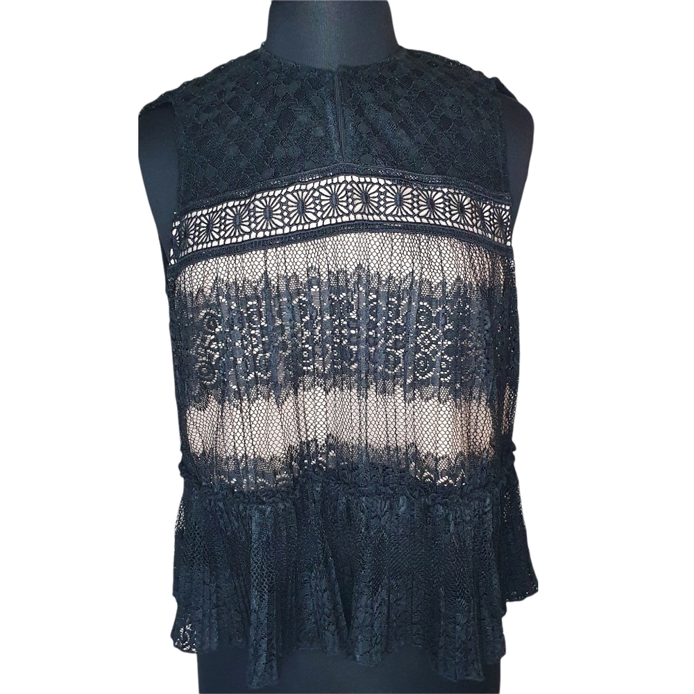 Black Lace Peplum sleeveless Top Blouse Foxiedox